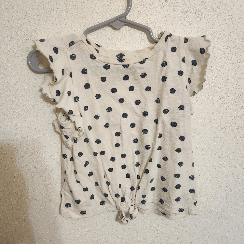 Girls' White Polka Dot Knot-Front Top